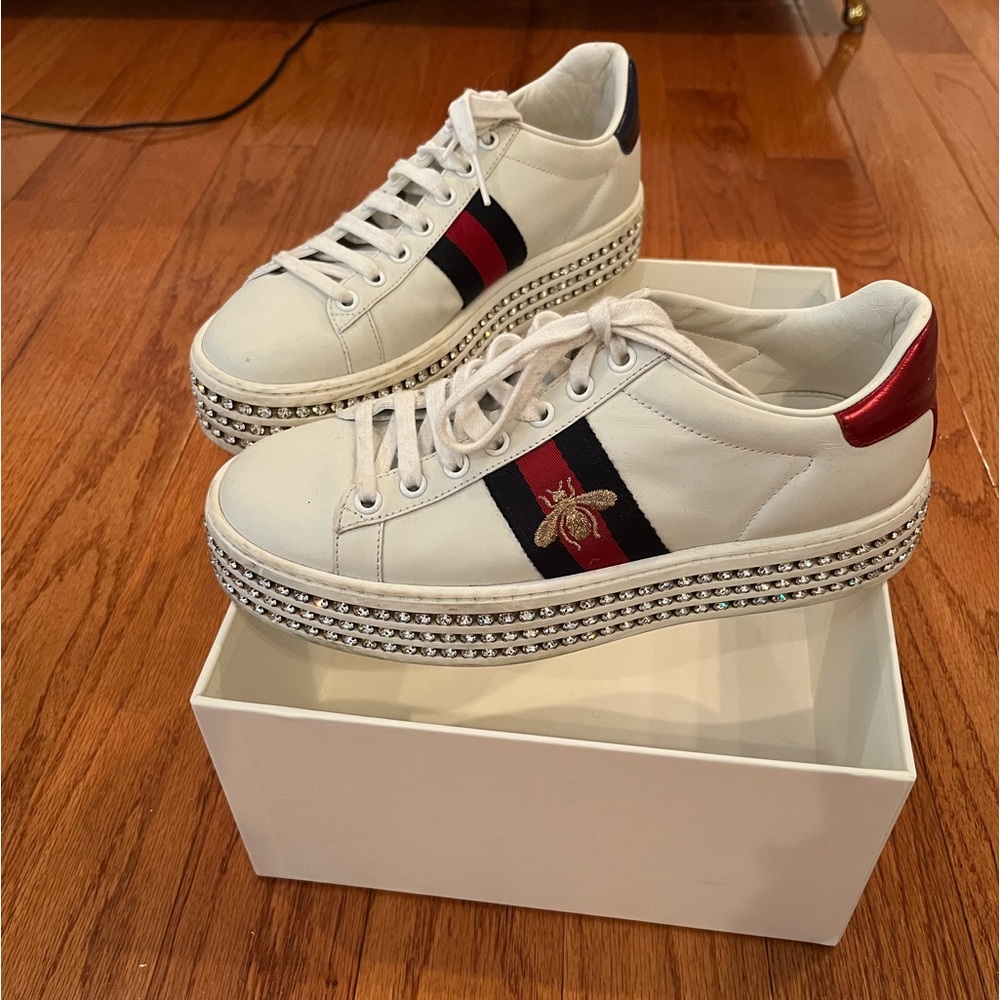 Gucci women’s blue ace sneakers with crystals